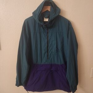 Vintage REI Mens Windbreaker Jacket Half Zip Hooded Outdoor Green Purple Size M